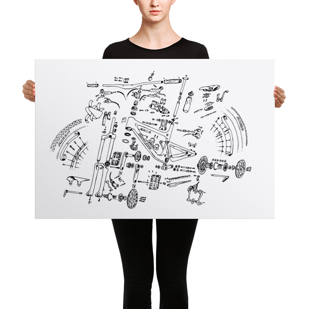 Bike Parts (Black on white canvas)