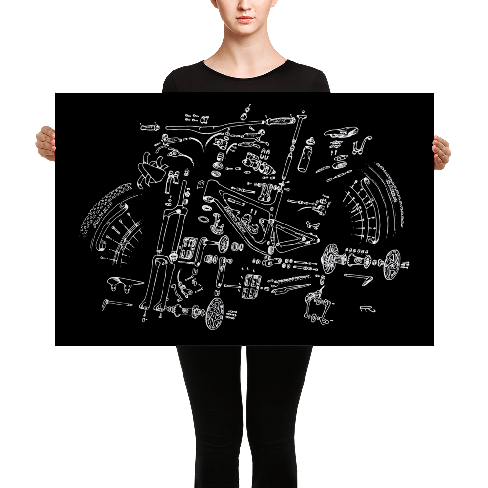 Bike Parts (White on Black Canvas)